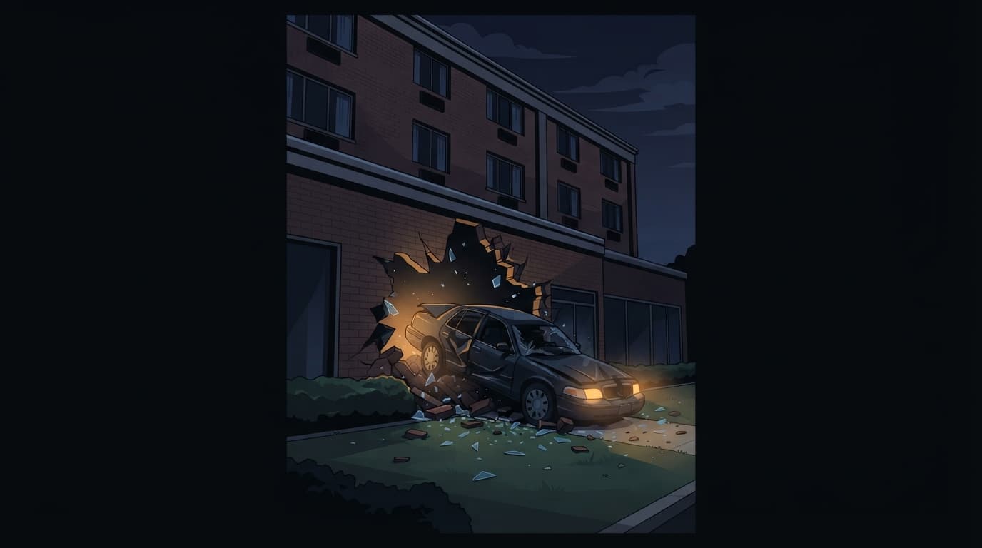 Illustration: Vehicle crashes into Cedar Rapids hotel; driver uninjured, officials say